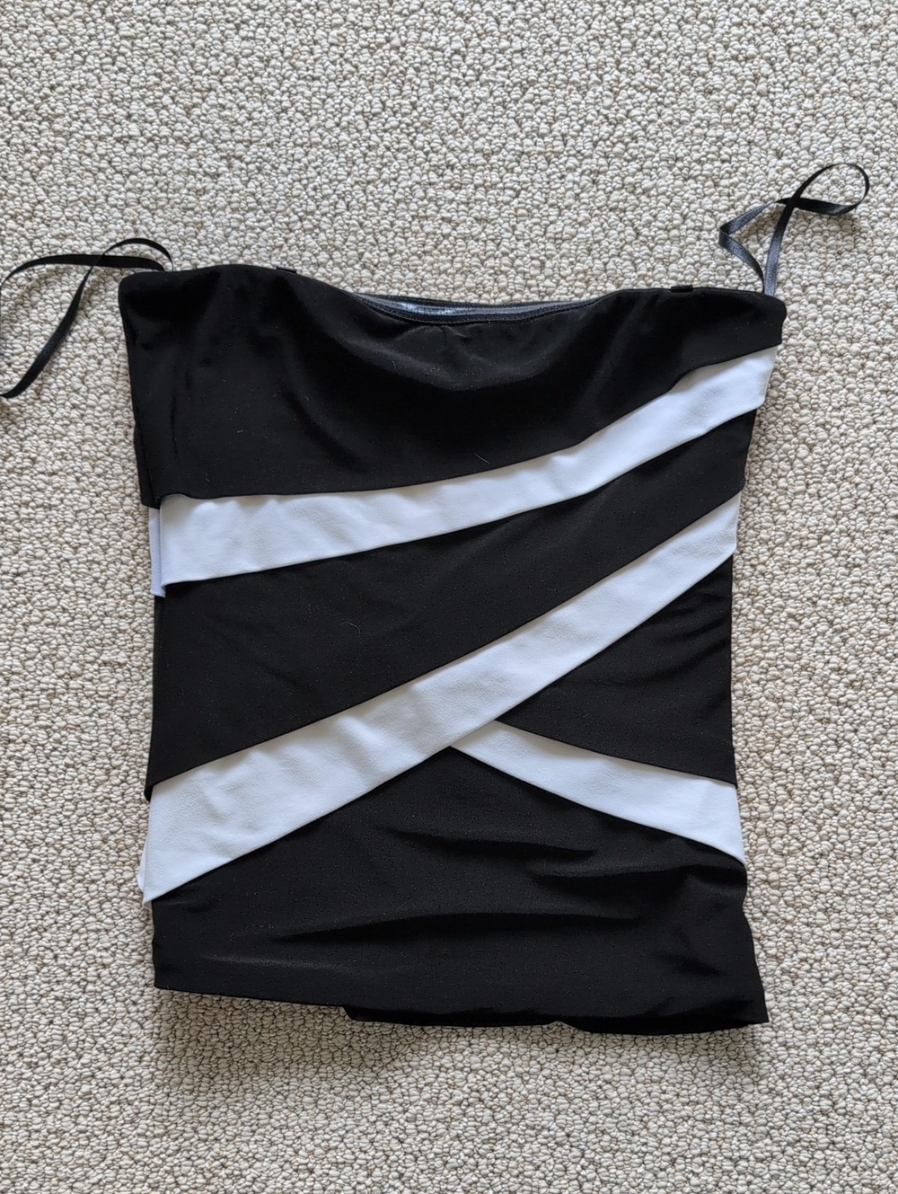 White House Black Market Black & White Strapless Diagonal Stripe Camisole